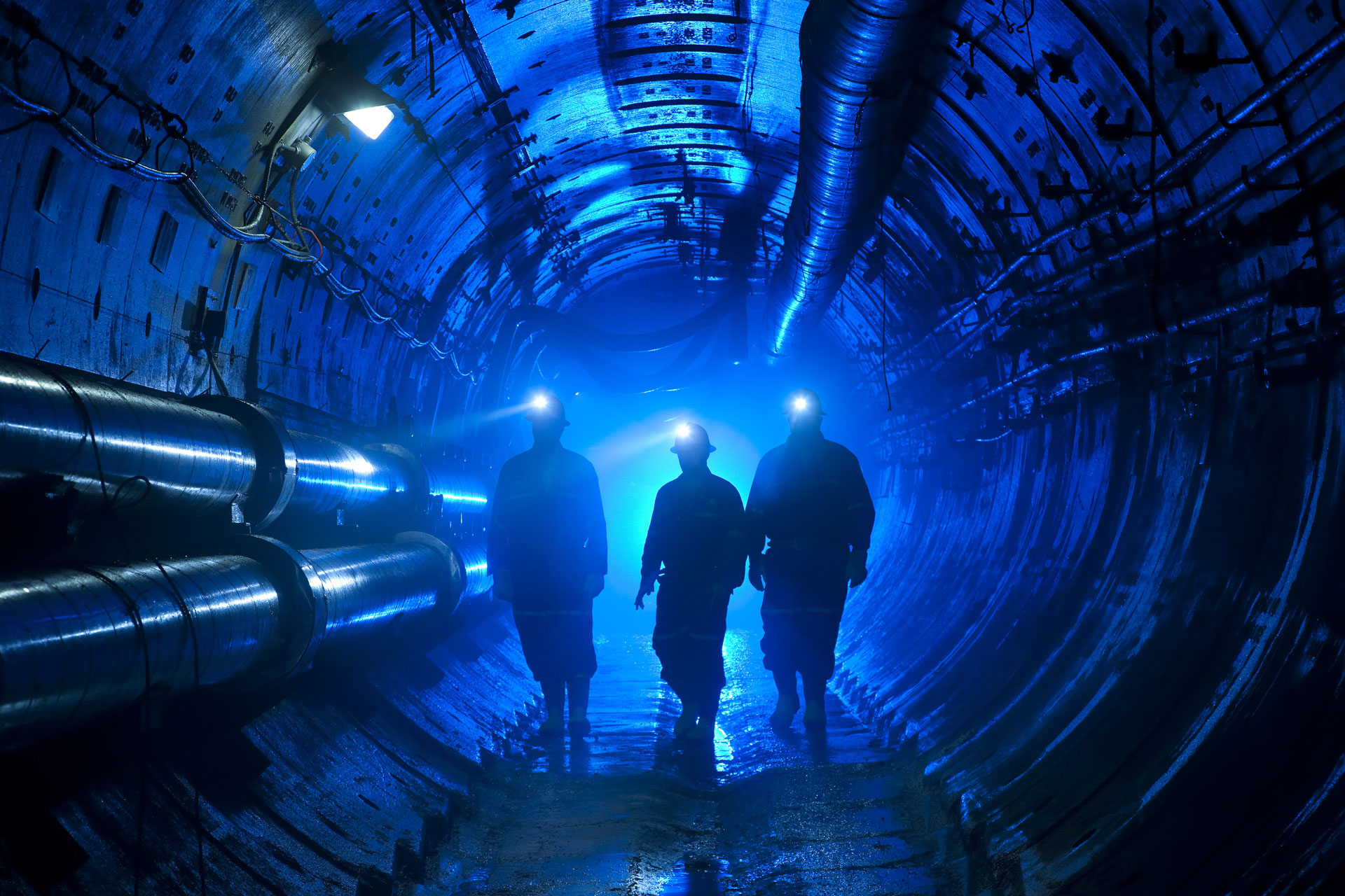 Production tunnel with jet boring machine in Cigar Lake, Canada.