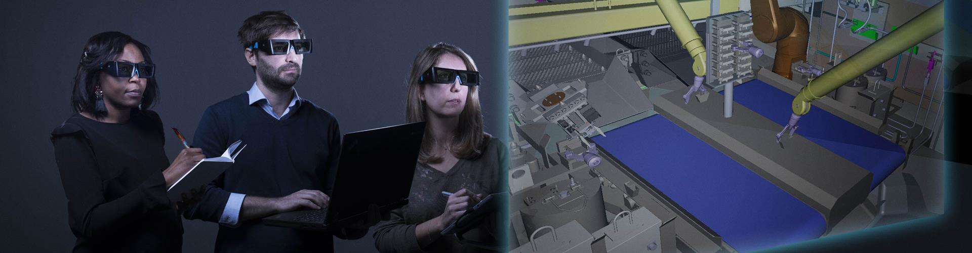 Collaborateurs utilisant la réalité augmentée afin de manipuler, observer et analyser des projets d'ingénierie